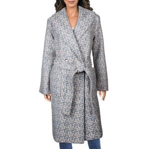 NWT Kathy Ireland Women's Metallic Plaid Belted Long Coat Size Large